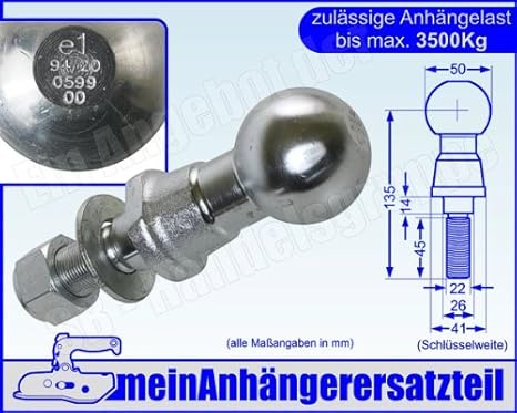 Kugelkopf Kugelkopfbolzen Zugkugel Kupplungskugel 3,5t 3500kg mit E-Prüfzeichen