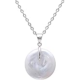16-18 MM Coin Shaped Freshwater Pearl Sterling Silver Pendant Necklace for Women