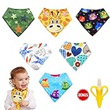 Baby Bandana Drool Bibs - BPA Free Banana Teether Toothbrush Set - Super Soft, Ultra Absorbent - Machine Washable, Color won't Fade - Unisex Pattern - For Baby Boys & Girls 0-36 Months Old