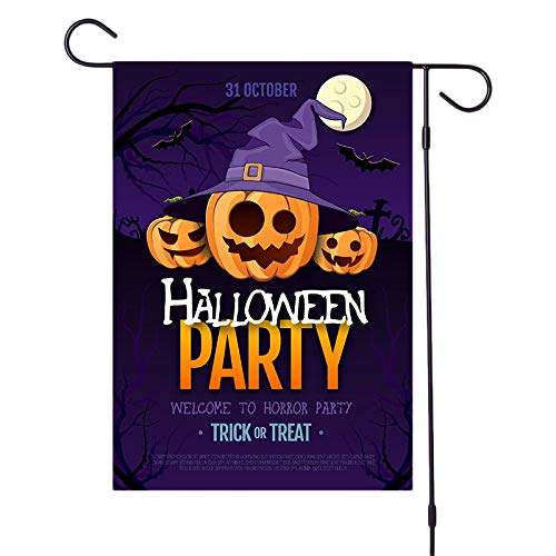 Qchomee Halloween Garden Flags, Yard Decoration Flag Pumpkin Ghost Trick Or Treat Flags for Halloween Party Outdoor Decorations and Gifts, Vivid Color and UV Fade Resistant