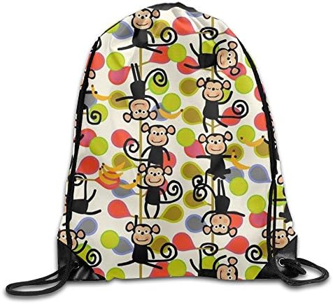 Monkeys Playing Pattern Printed Casual Drawstring Backpack Teens Heavy Duty Shoulder Bag Tote Gymnastics 16.9"14"
