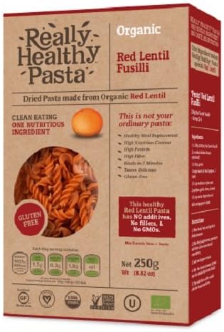Really Healthy Pasta Organic Red Lentil Fusilli 250g (Pack of 4)