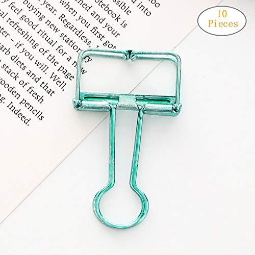 Transer 10 Pcs Simple Wire Metal Binder Clip Album Bills Paper Files Clips Stationary Office (Green, Medium)