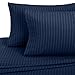 Amazon Brand – Pinzon 160-Gram Pinstripe Flannel Cotton Bed Sheet Set, Queen, Navy Pinstripe