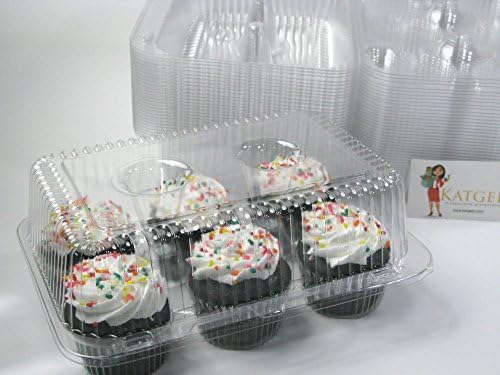 Katgely 6 Cavity Cupcake Containers with Deep Dome (Pack of 25)