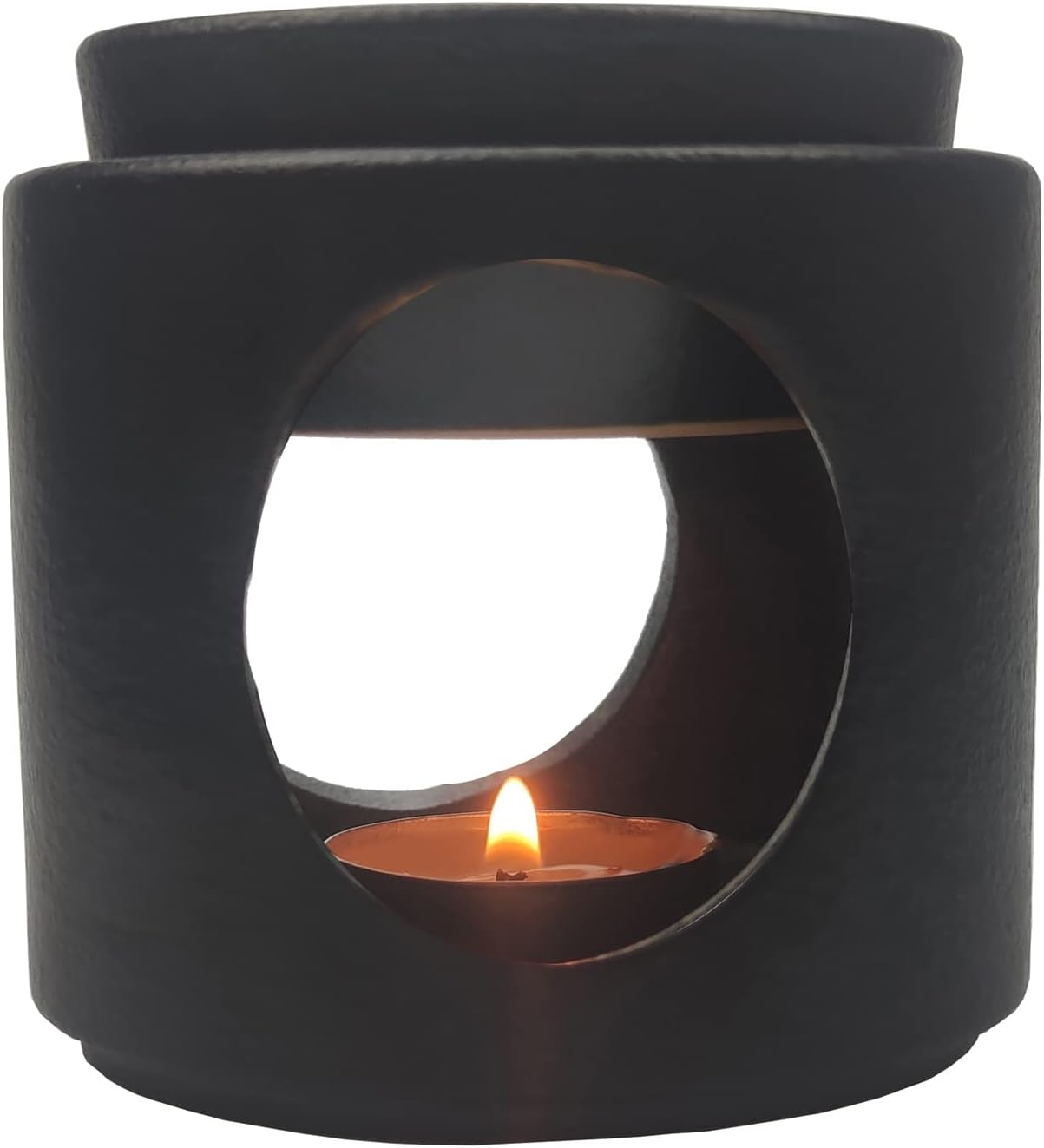 Oil Lamps & Accessories - zweipappel Ceramic Fragrance lamp with Tea Light Holder | Aroma lamp | Scented Oil and Scented Wax Diffuser | H*11cm ø10cm Removable Bowl | Grooved Surface Matt Black