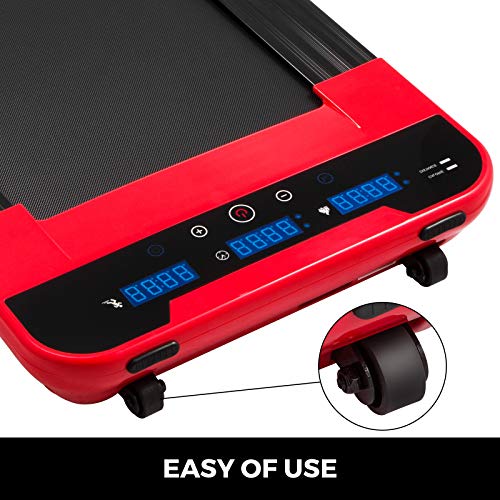 Popsport Foldable Treadmill Indoor Under Desk Treadmill Desk Large Running Surface Walking Office Treadmill Cardio(Red Black Handle)