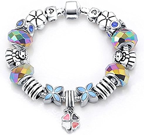 VPKJewelry Silver Tone Chain Crystal Monkey Bead Murano Glass Charm Bracelet
