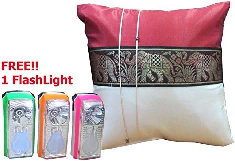 Honest Bee Presents. One Big Elephant Stripe Throw Cushion Cover/Pillow Case Thai Silk for Decorative Sofa, Car and Living Room Size 16 X 16 InchesFREE 1 Flash Light