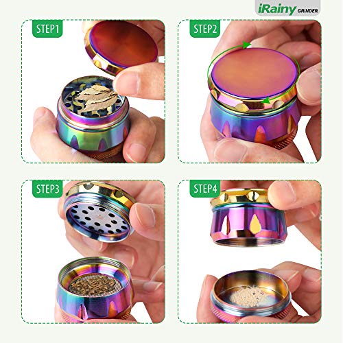 iRainy G2 Pro 2.3 Inch Spice Herb Grinder 4 Pieces with Pollen Catcher (Dazzy Multicolor)