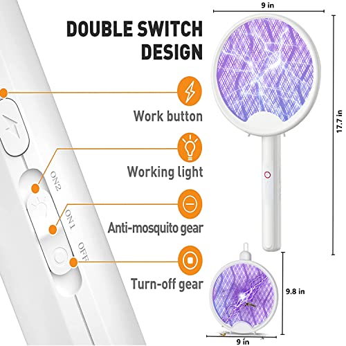 Electric Fly Swatter Racket,2 in 1 Bug Zapper Racket,3000V High Voltage Foldable Fly Swatter