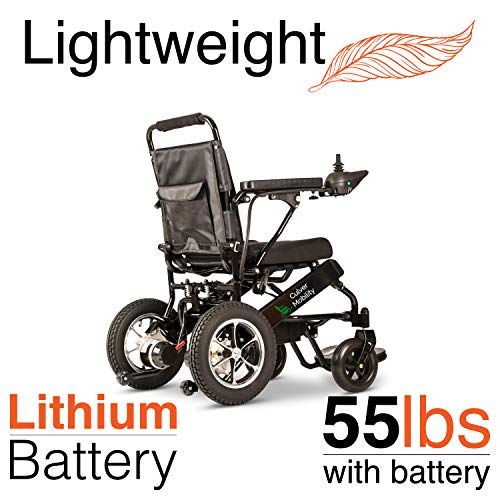 Culver Mobility Electric Power Wheelchair Scooter Fold Lightweight Folding Safe Electric Wheelchair Motorized FDA Approved Aviation Travel (Free Wheelchair RAMP Gift) (Black-17.5 inc)