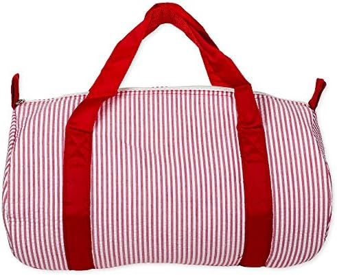 Red Seer Sucker Full Zipper Closure 18 x 9 Double Handle Round Duffle Bag