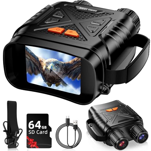 LBOYLOVE® Night Vision Goggles, 1080P HD Infrared Night Vision Binoculars for Day and Night with 2MP Photo, 10X Digital Zoom, 2.8'' HD Screen & 64GB TF Card, Suitable for Hunting, Camping & Security