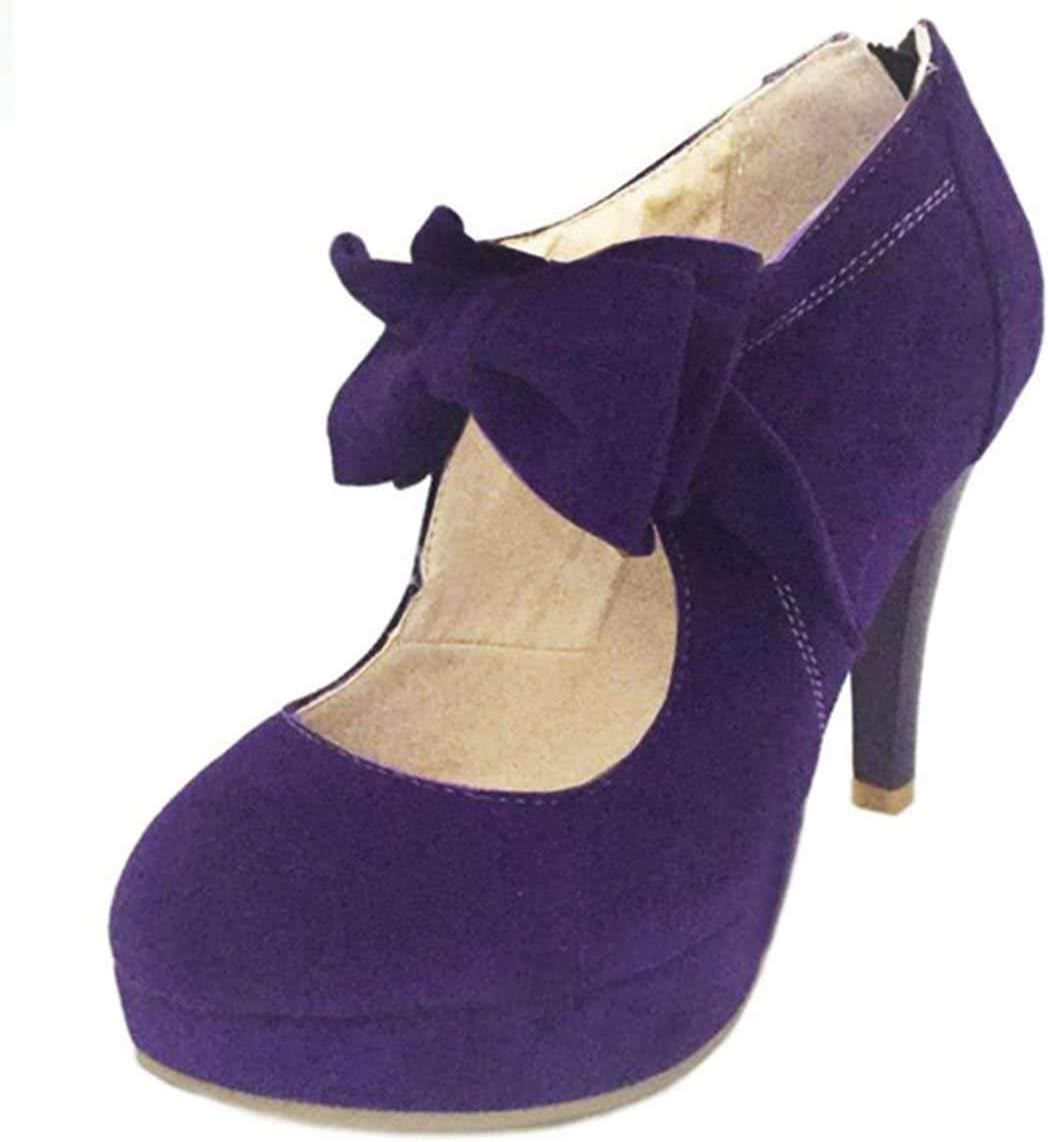 Vimisaoi Women's Vintage Bowtie Back Zipper High Heels Platform Pumps Mary Janes Shoes