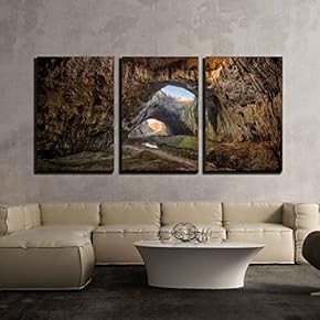 3 Piece Canvas Wall Art - The Cave - Magnificent View of The Devetaki Cave, Bulgaria - Modern Home Art Stretched and Framed Ready to Hang - 16"x24"x3 Panels