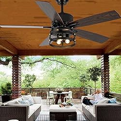 Farmhouse Rustic Ceiling Fan with Lights, 52 Inch