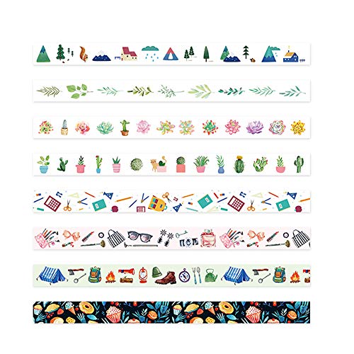 Kawaii Masking Tape Set (Assorted 8 Rolls) Animal House Tree Green Leaf Succulent Plant Cactus School Stationery Makeup Stuff Camping Tool Food Washi Tapes Scrapbooking Diary Planner DIY Sticker Label - Thumbnail 2
