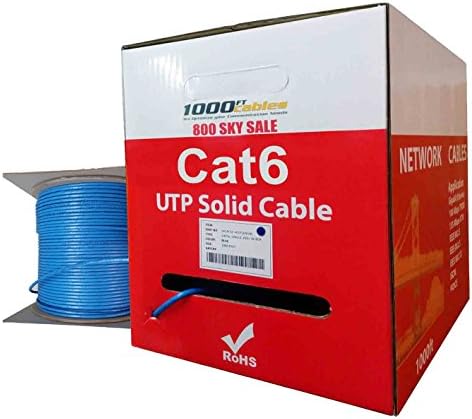Cat6 Plenum 1000ft CMP Bulk 550MHz Solid Copper UTP Network Cable