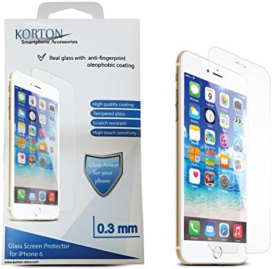 iPhone 6 Tempered Glass Screen Protector, (4.7") Best Shield, Anti-scratch High Quality, Korton High Touch Sensitivity Invisible Anti-fingerprint, Self-install Easy Replacement Rounded True Glass Japanese Technology [1Year Warranty]