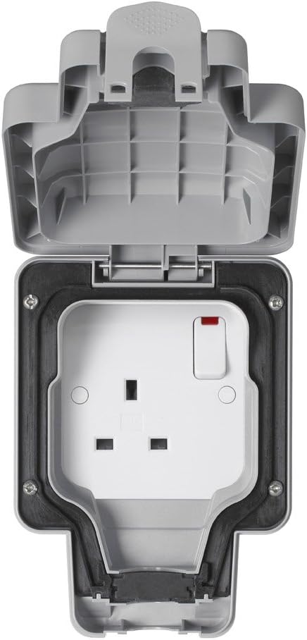 MK Masterseal Plus K56486GRY 13 amp 1-Gang Switched Socket , Grey