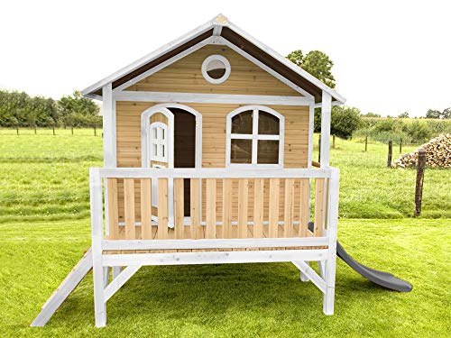 Beauty.Scouts Holzspielhaus Vegard mit Veranda + Leiter + Rutsche 212x349x233cm aus Holz in weiß braun aus Holz…