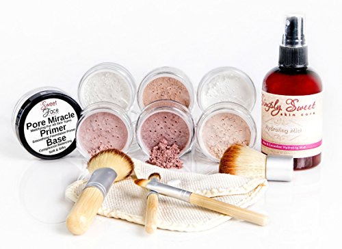 FLAWLESS COMPLEXION KIT (PINK BISQUE) Full Size Mineral Makeup Set Matte Foundation Bare Face Sheer Powder Cover