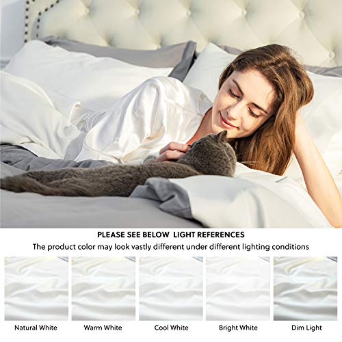 Bedsure Bamboo Sheets Queen Size White Cooling Sheets 4 PC Luxury Bed Sheets Set for Night