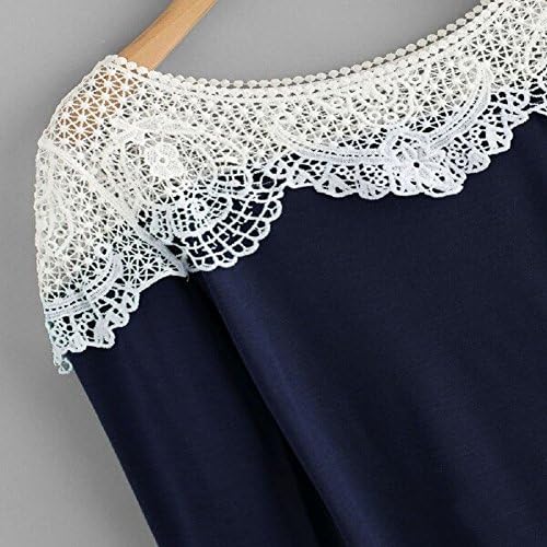 Fancathy Women’s Contrast Hollow Out Crochet T-Shirts Long Sleeve Lace Patchwork Blouse Ladies Spring Autumn Tunic