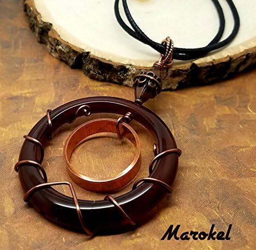 Ring Within a Ring Necklace Red Agate Ring Wire Wrapped Copper Ring Abstract Circles