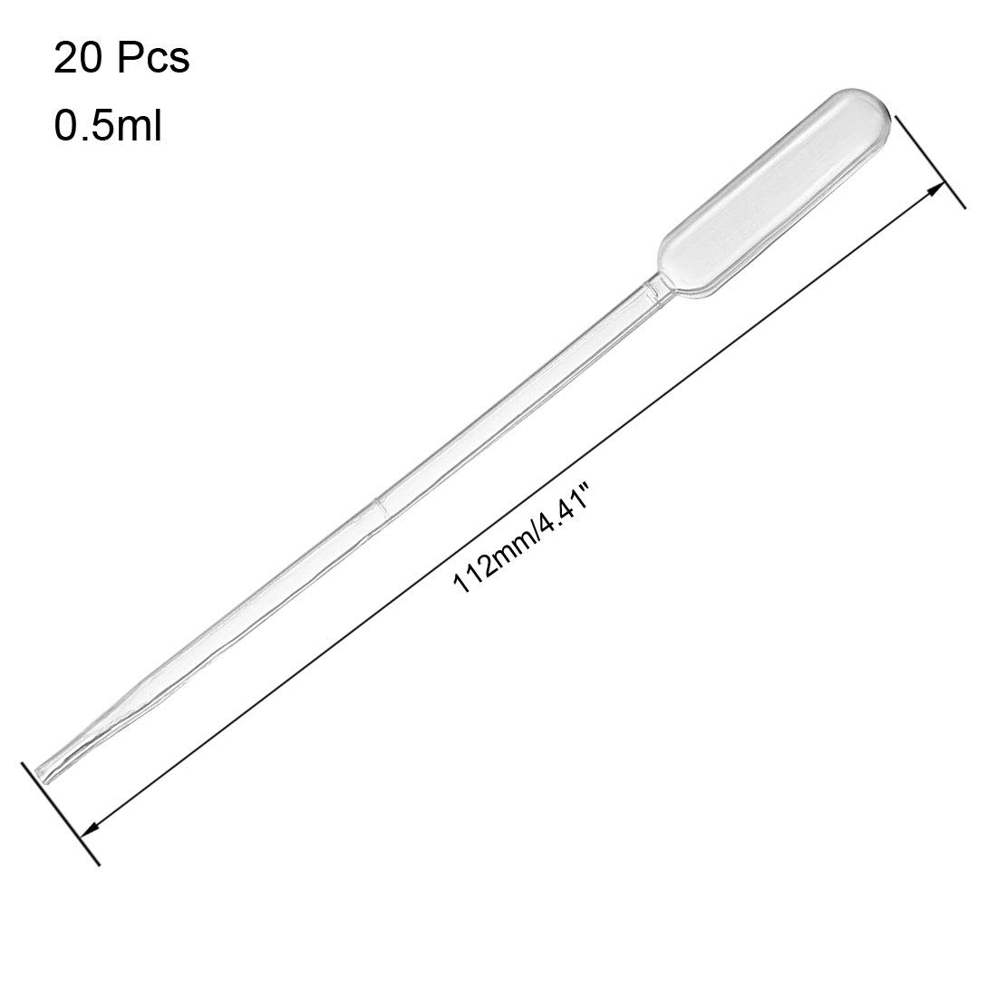 sourcing map 20 Pcs Plastic Disposable Pipettes 0.5ml, Clear Transfer Pipettes, 112mm Length, Liquid Dropper - Image 3