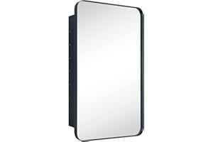 EGHOME Matt Black Rectangle Recessed Bathroom Medicine Cabinet with Mirror Stainless Steel Metal Framed Rounded Rectangular Bathroom Cabinet with Mirror 20x30''