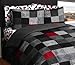 FULL Red Black Gray Loft Living Geo Blocks Complete Bed in a Bag Bedding Set
