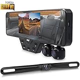 Pyle Newest Technology HD 3 Camera Dash Cam Rearview Mirror Backup Camera Mirror Cam Front and Rear Recording Video Recording System Hd Camera Record Kit, 1080p Night Vision, Easy Install (PLCMDVR54)