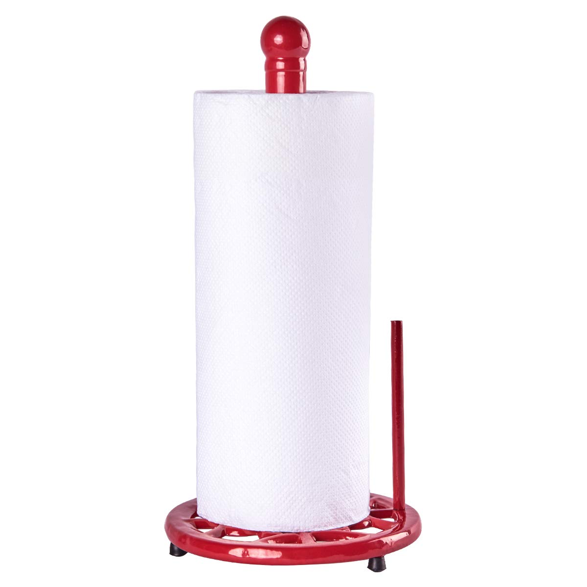 Photo 1 of JOGREFUL Paper Towel Holder Stand, Cast Iron Kitchen Paper Towel Countertop Vintage Stand with Weighted-Base, Bathroom Organization for Family Standard Large Size Roll Paper, Classic Style, Red