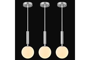 FDPBY Modern Hanging Light Fixture Pendant Lighting for Kitchen Island Mid Century Chrome Pendant Lights with Globe Milky White Glass Pendant Light for Bedroom Bathroom Entryway (3 Pack)
