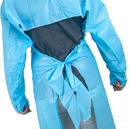 SAFE HANDLER Disposable Sleeve Gown | Open Back with Thumb Loops, 0.5 MIL, Blue, 25 Count - Thumbnail 4