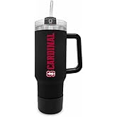 Campus Colors College & University 40 oz Travel Tumbler With Handle - Dual Option Lid With Straw - Vacuum Insulated Stainless Steel (Stanford Cardinal - Black)