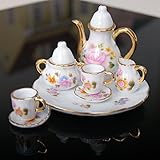 LLY Dollhouse Miniature Dining Ware Porcelain Tea Set Dish Cup Flower Pattern