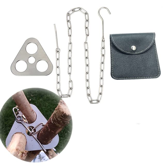 Vokowin Portable Camping Tripod Set, Stainless Steel Campfire Cooking Accessories Set with Adjustable Chain Hanger Hook Portable Campfire Stand, Outdoor Cookware Stand (K230-1)