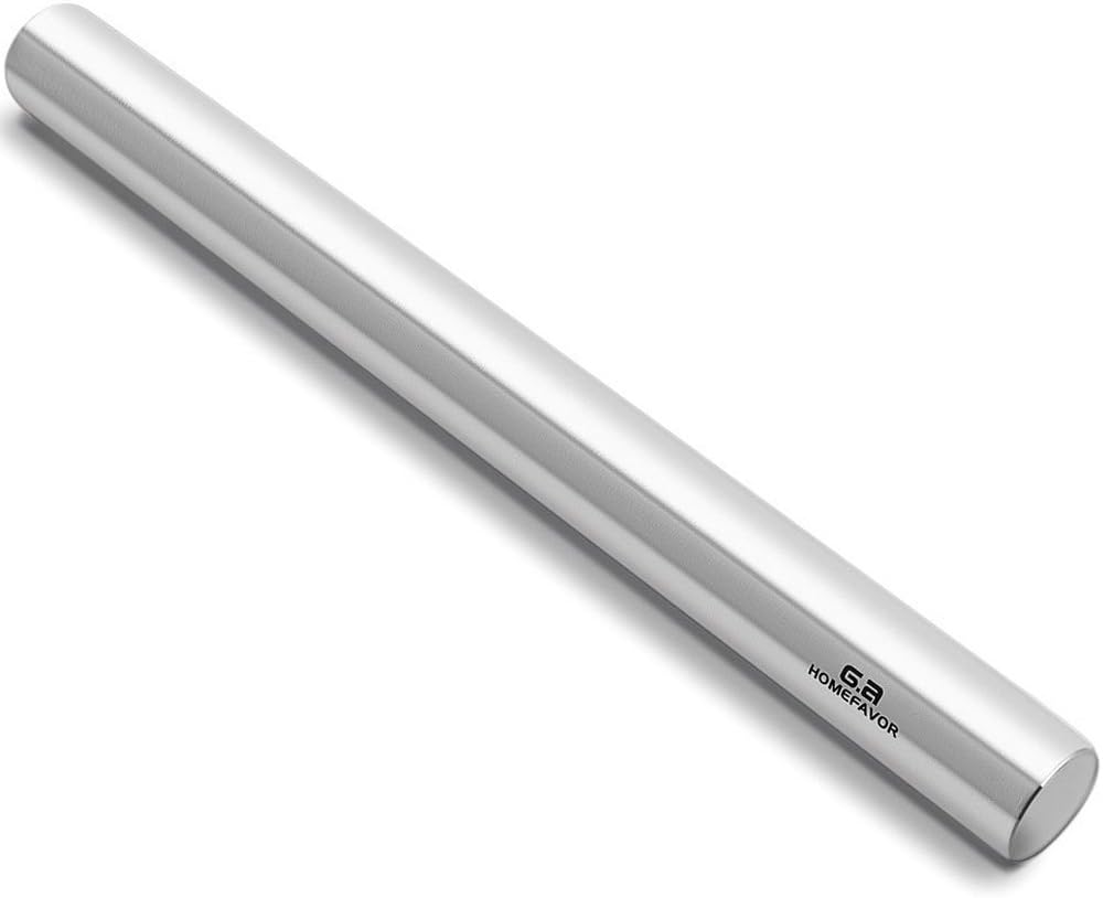 French Rolling Pin Professional Dough Baker Smooth Stainless Steel Metal Roller for Pizza, Fondant, Pie Crust, Cookie & Pastry