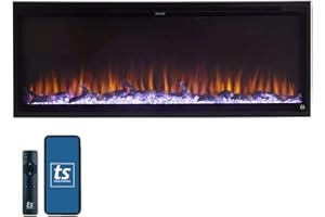 Touchstone Sideline Elite Smart 50” WiFi-Enabled Electric Fireplace - in-Wall Recessed - 60 Color Combinations - 1,500W Heater - Black - Log, Crystals & Driftwood - 80036