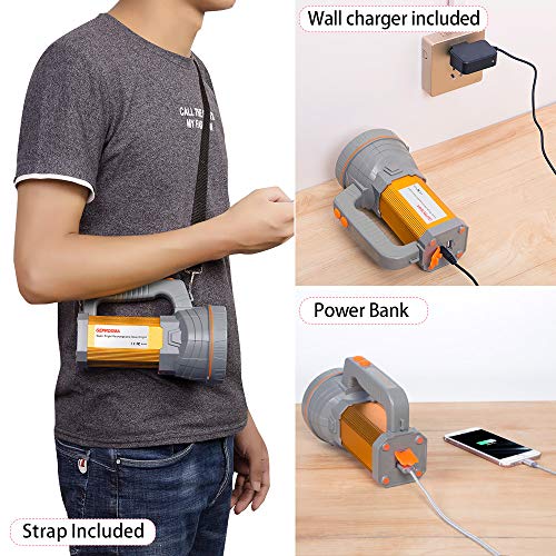 Super Bright Handheld Led Spotlight Flashlight Powerful Searchlight USB Rechargeable Large 4 Battery 10000mah Long Lasting High 6000 Lumens Plus Lantern Power Bank Portable Camping Emergency Light