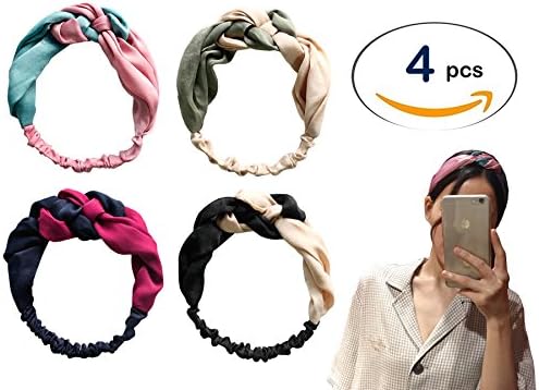 My JawDropper 4 Pack Women Silk Headbands Boho Style Criss Cross Turban Head wrap, Twisted Hair Band