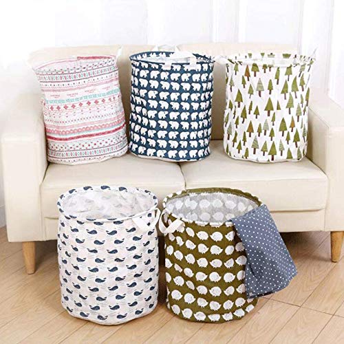 zhuygba Large Laundry Basket,Cotton Linen Storage Bin, Collapsible Fabric Laundry Hamper, Foldable Clothes Bag, Folding Washing Bin