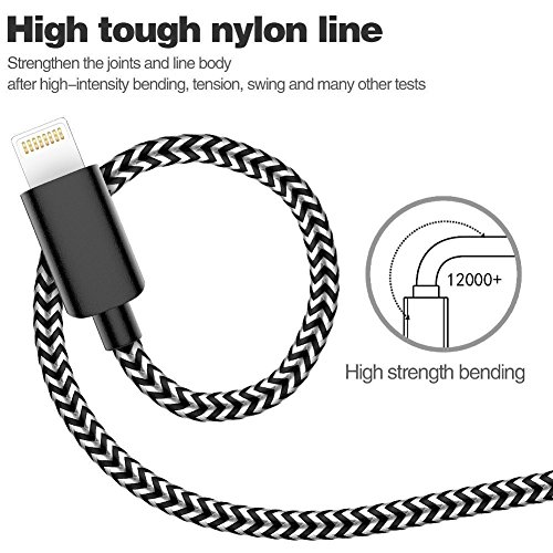 image for Lightning Cable, TNSO iPhone Charger 5-PACK [3/3/6/6/10 ft] Nylon Brai