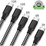 ONSON Micro USB Cable,5Pack 3FT/6FT/6FT/10FT/10FT Long Premium Nylon Braided Android Charger USB to Micro USB Charging Cable Samsung Charger Cord for Samsung Galaxy S7 Edge/S7/S6/S4/S3,Note 5/4-Black