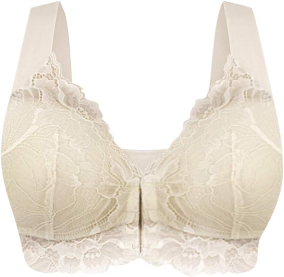 Kaister Bras for Women Plus Size Front Fastening Extra-Elastic Breathable Lace Trim Sports Underwear