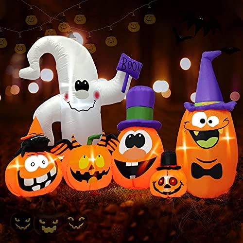 8FT Long Halloween Decorations Inflatables Pumpkins with Ghost, Blow up