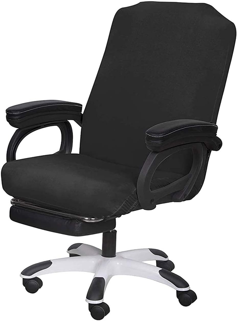 Slipcovers - SARAFLORA Office Chair Cover- Large, Black- Removable Computer Cover for with Zipper Universal Rotating Desk High Back Seat Washable Protector Pets
